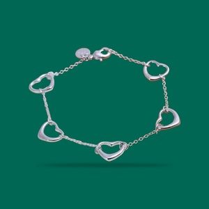 925 Sterling silver 5 Hearts Link Chain Bracelet 8 inches
